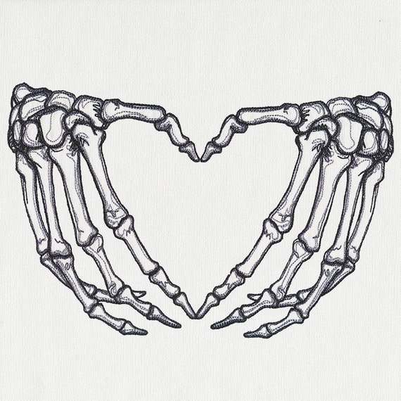 Skeleton Heart Hands Embroidered Flour Sack Hand Dish Towel Etsy