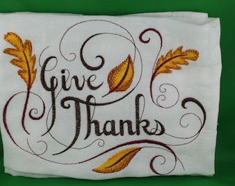Embroidered Give thanks teatowel
