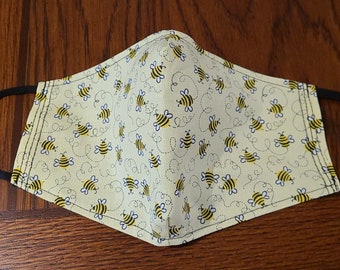 bee keeper theme fabric mask 100% cotton face mask , reusable facemask, face covering, mouth mask , adult face mask