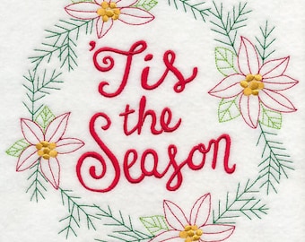 Tis the Season Wreath Embroidered Flour Sack Hand/Dish Towel