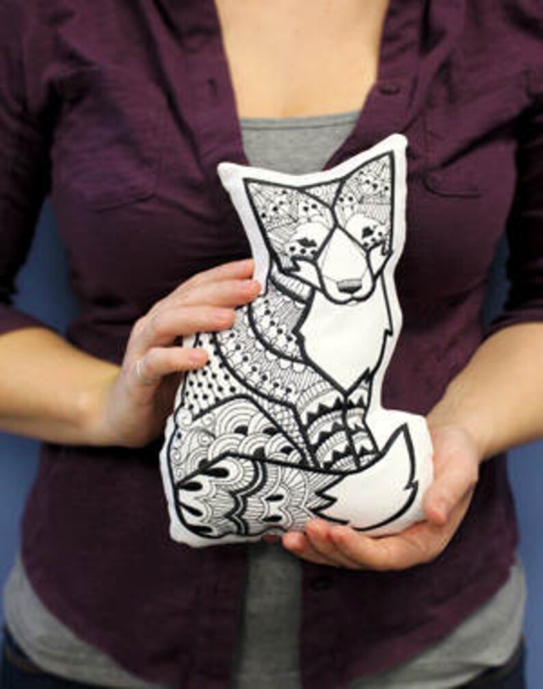 Embroidered Fox Pillow Fox Plushanimal Pillow Fox Throw Etsy