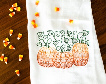 Patterned Pumpkins Embroidered Flour Sack Hand/Dish Towel