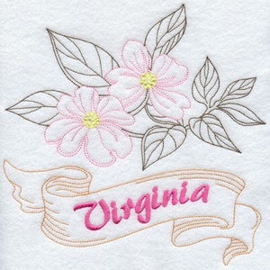 Virginia dogwood Embroidered Flour Sack Hand/Dish Towel, Virginia gift ,Virginia decor