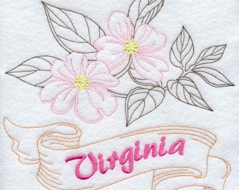 Virginia dogwood Embroidered Flour Sack Hand/Dish Towel, Virginia gift ,Virginia decor