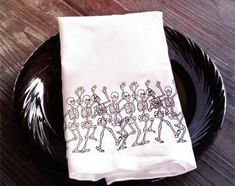 Skeleton floursack embroidered dish/tea towel