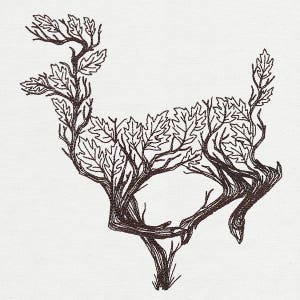 Branching Deer Embroidered Flour Sack Hand/Dish Towel