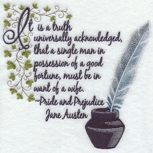 Jane Austen Embroidered flour sack tea towel/dish towel