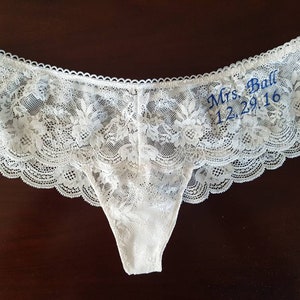 Floral lace bridal lingerie , personalized embroidered . Lace hipster thong image 4