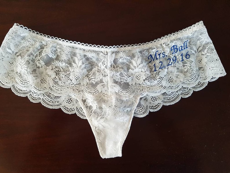 Floral lace bridal lingerie , personalized embroidered . Lace hipster thong image 4