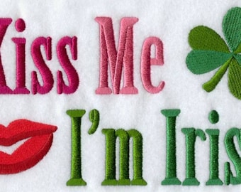 Kiss me im irish embroidered teatowel /dish towel