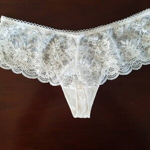 Floral lace bridal lingerie , personalized embroidered . Lace hipster thong image 5