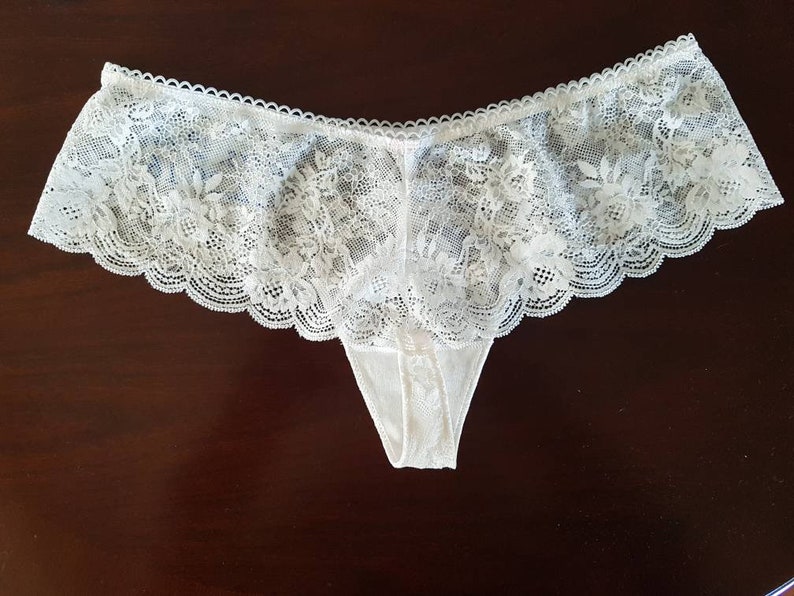 Floral lace bridal lingerie , personalized embroidered . Lace hipster thong image 5