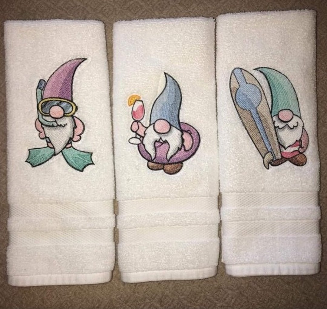 Gnome Beach Bathroom Hand Towels Etsy Canada