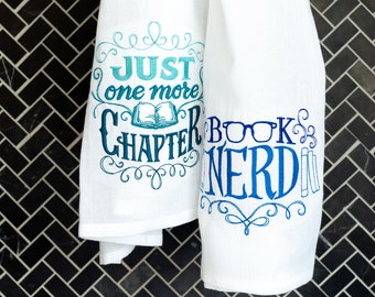 Book Theme Embroidered Teatowels Set of two