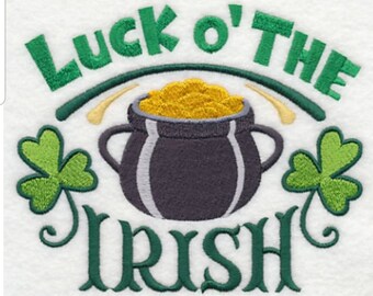Luck o the irish embroidered floursack teatowel /dish towel