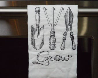 Garden Tools Embroidered Flour Sack Hand/Dish Towel