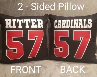 Senior athlete Graduation gift Sports jersey team idea 2-SIDED banquet boys bedroom room Pillow Name number high school coach group captain