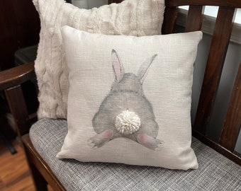 Easter decor cute bunny rabbit throw pillow plush linen neutral Spring jute modern Farmhouse boho Ballard inspo French country cottage birch