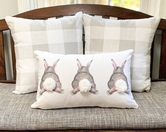 Bunny Pillow Easter rabbit decor tail white butt linen neutral farmhouse Ballard inspo Spring vibrant le lapin french country throw couch
