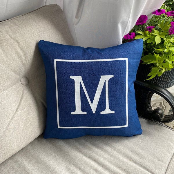 Outdoor modern decor Pillow monogram Letter Initial Black White Throw Ballard inspired patio personalized porch curb appeal farmhouse