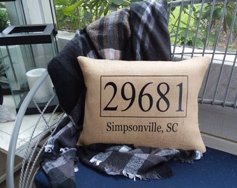 Address Numbers Display Pillow Modern Farmhouse decor Outdoor throw Burlap Zip Code street front porch entryway rockers house realtor gift