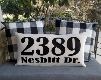 Outdoor SPRING neutral decor porch redo throw Pillow modern farmhouse style cushion jute address numbers front Entryway welcome realtor gift