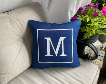 Outdoor modern decor Pillow monogram Letter Initial Black White Throw Ballard inspired patio personalized porch curb appeal farmhouse