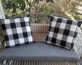 Buffalo Checked plaid Christmas Decor Outdoor Throw pillows Farmhouse Style Rustic Gingham check Black and White throw Front porch holiday