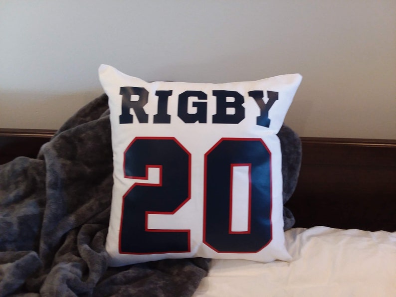 Sports Jersey number pillow college gift Senior night high school Banquet graduation Birthday Name Team football soccer teen boy girls room