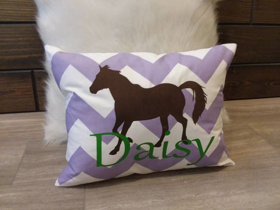 Girls Horse Gift Pillow Cover Equestrian Lavender Purple Decor Chevron Bedroom Decor Bed Horseback Riding Animals Birthday Gift Room