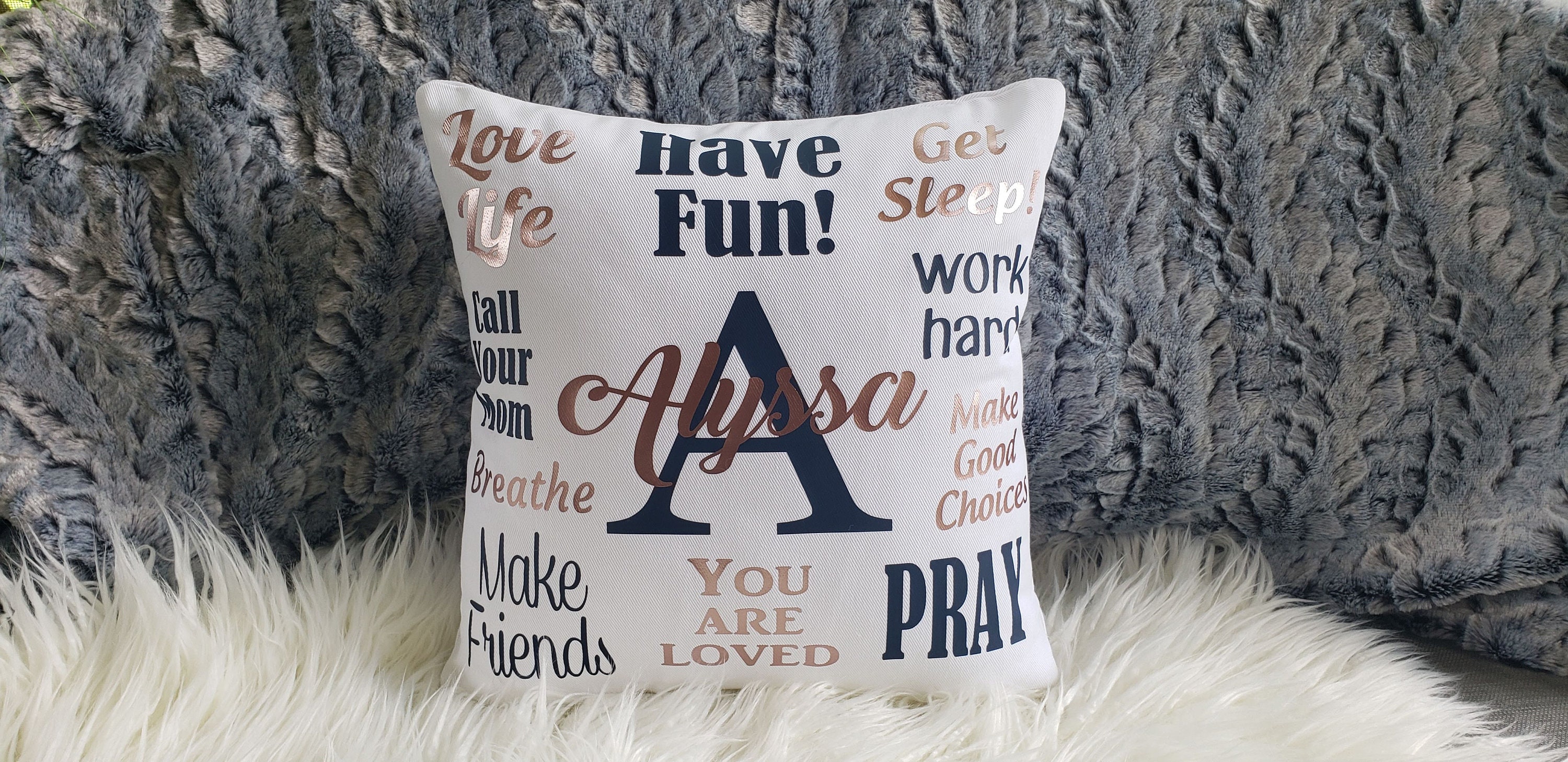 College Dorm bed pillow monogrammed sweet Inspire fun words Etsy