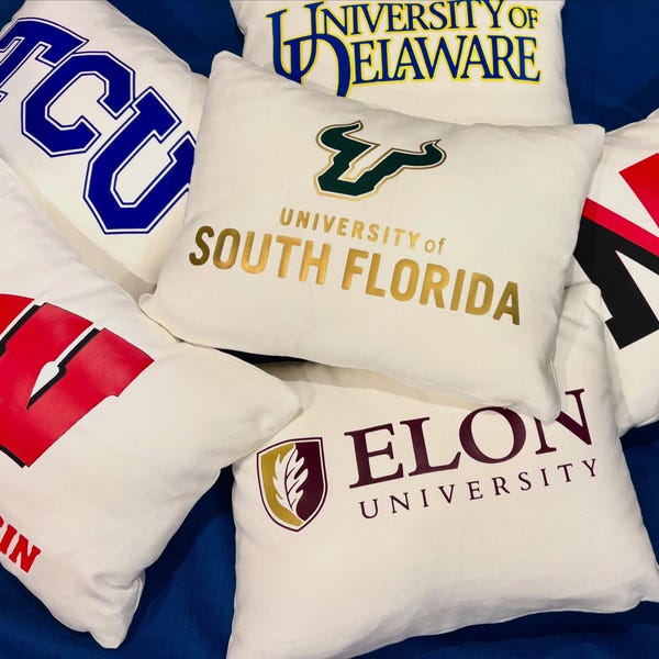 College acceptance bed decorating logo  pillow gift University State high school Dorm room decor class 2026 student senior  sports banquet
