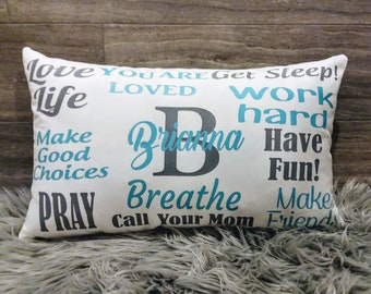 Personalized Dorm Pillow girls bed Christmas gift Custom Initial, Boho Room Decor