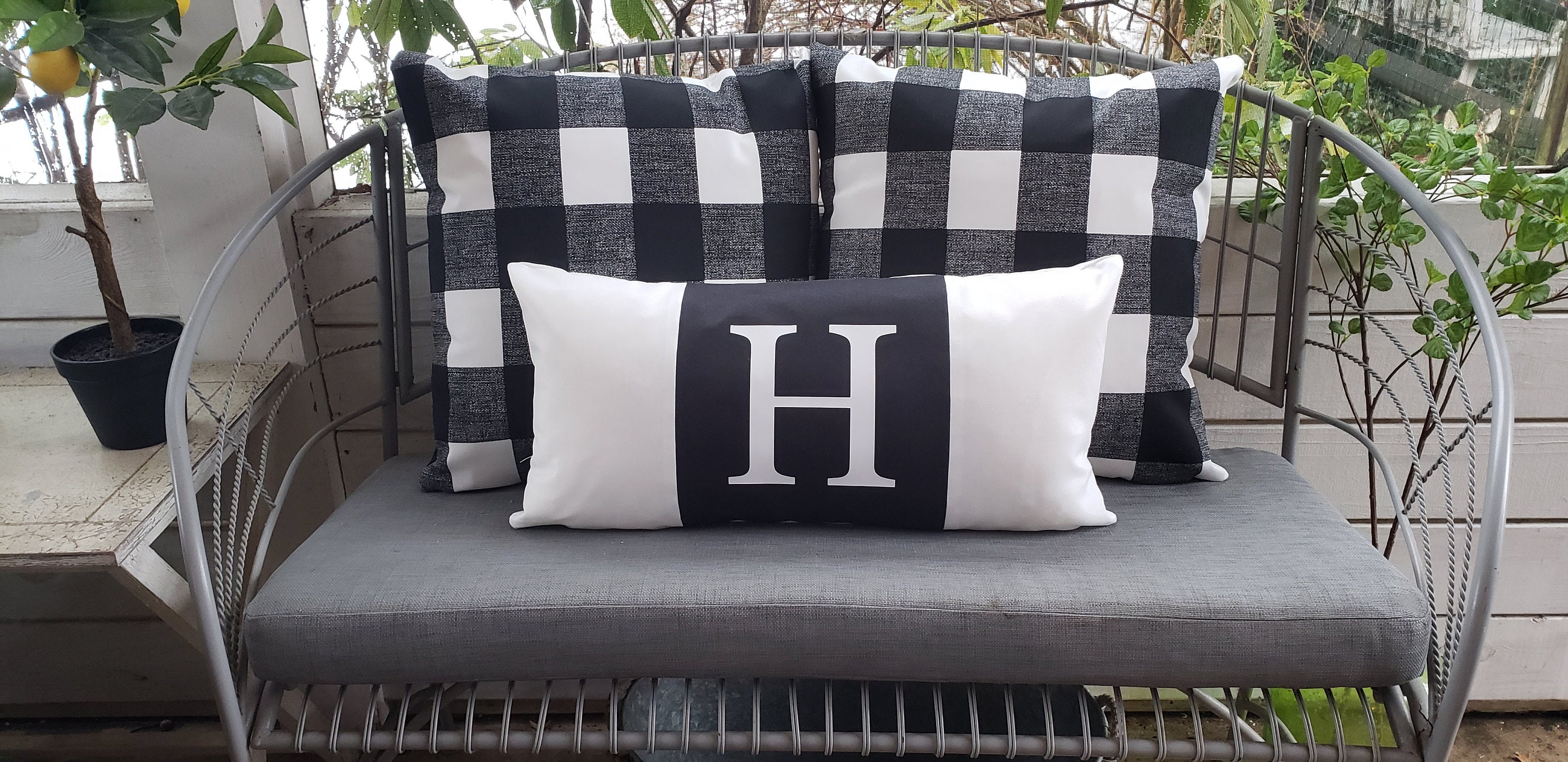 Outdoor Pillows Modern Farmhouse Style inspo monogrammed Etsy