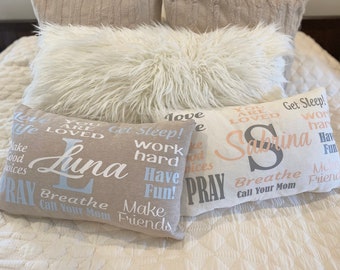 Custom Dorm Room Pillow: Neutral Beige Initial Letter Decor Name