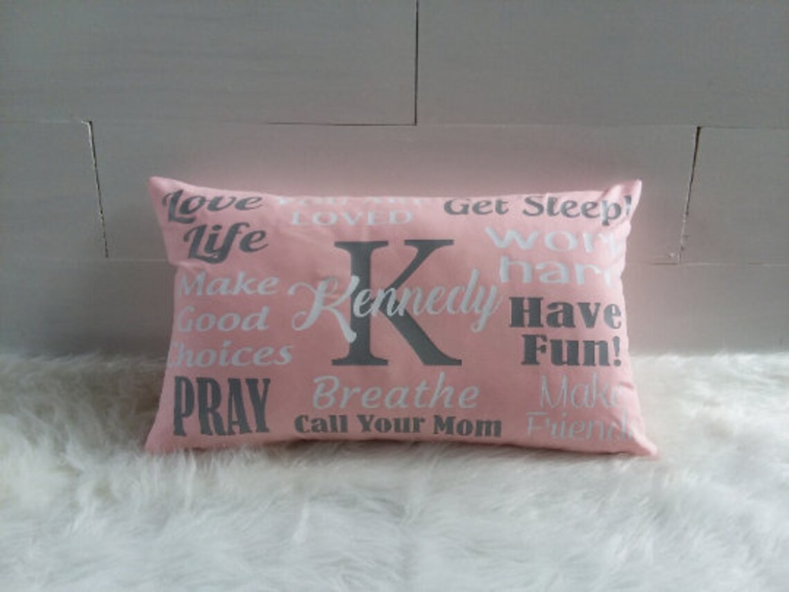 College Dorm bed pillow monogrammed sweet Inspire fun words Etsy