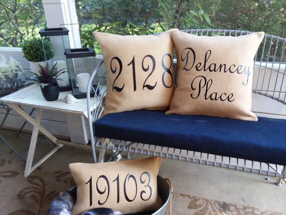 Porch Pillows Outdoor Custom Realtor Gift Decor Burlap Address Etsy