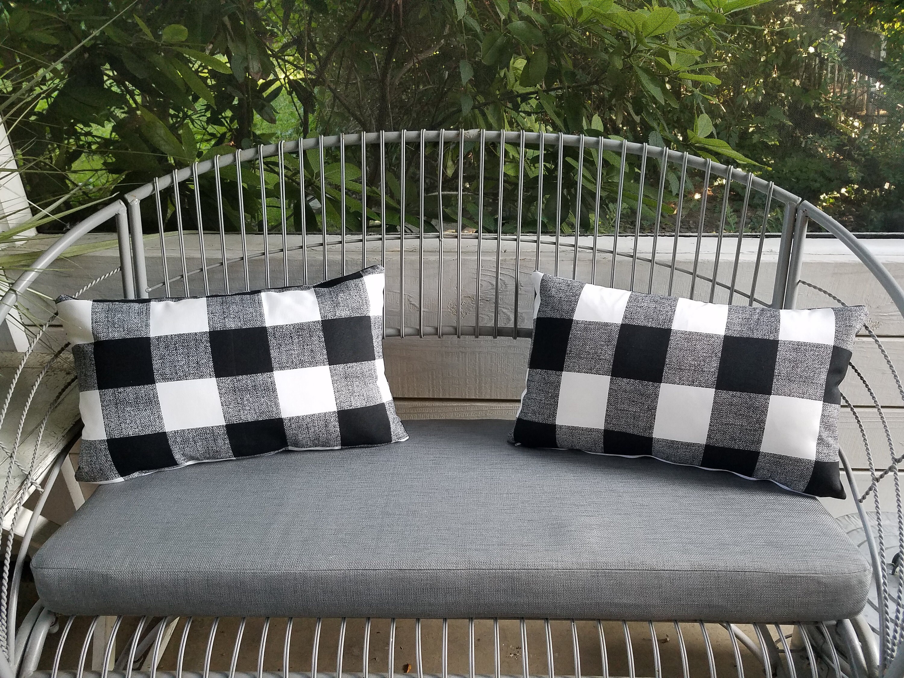 Black Buffalo Check Outdoor Chair Pads, Set of 2