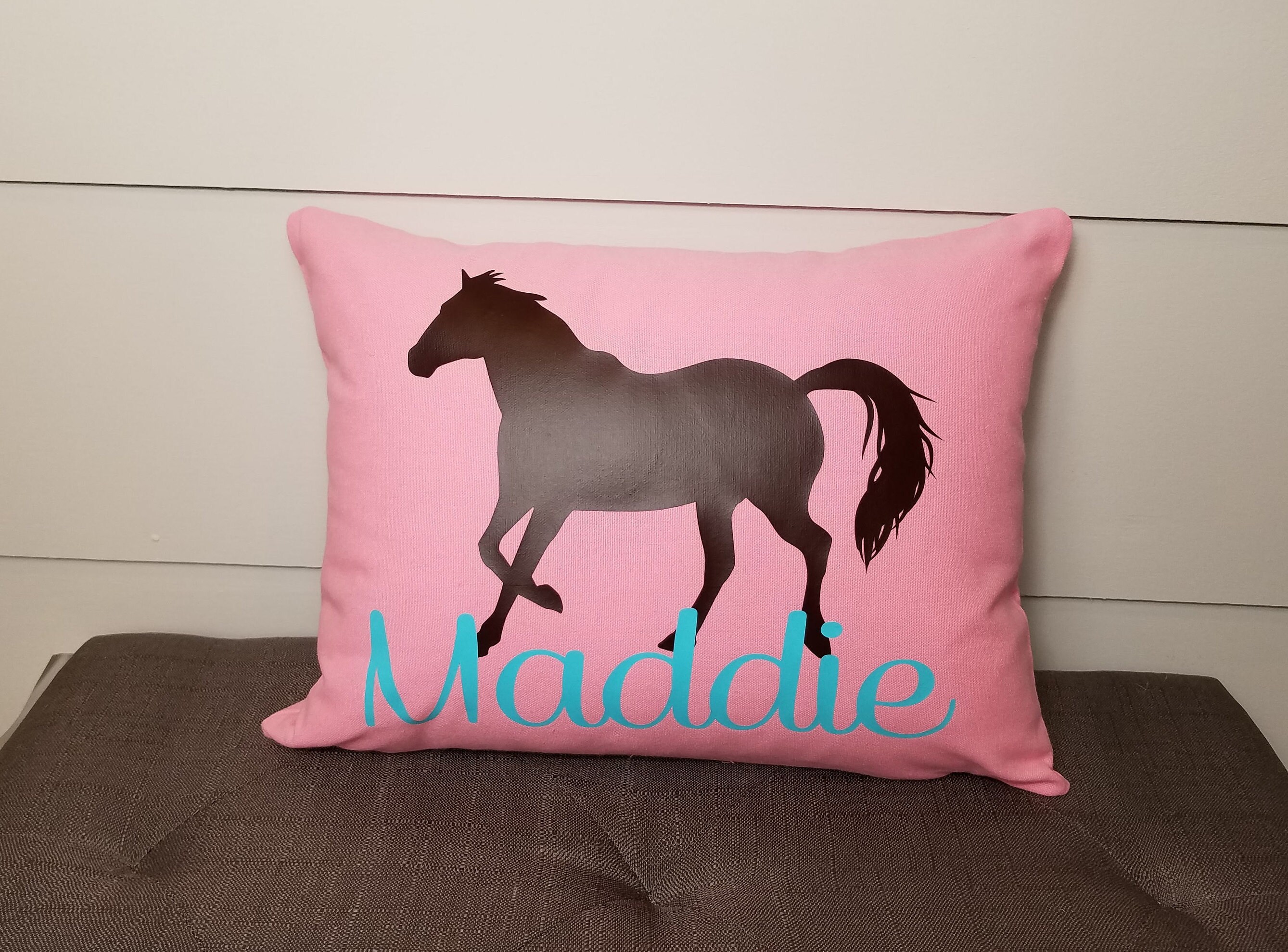 Girls Horse Gift Pillow Cover Equestrian Bedroom Decor Bed Horseback Riding Animals Birthday Gift Room Inspiration Fun Rider Pink Aqua