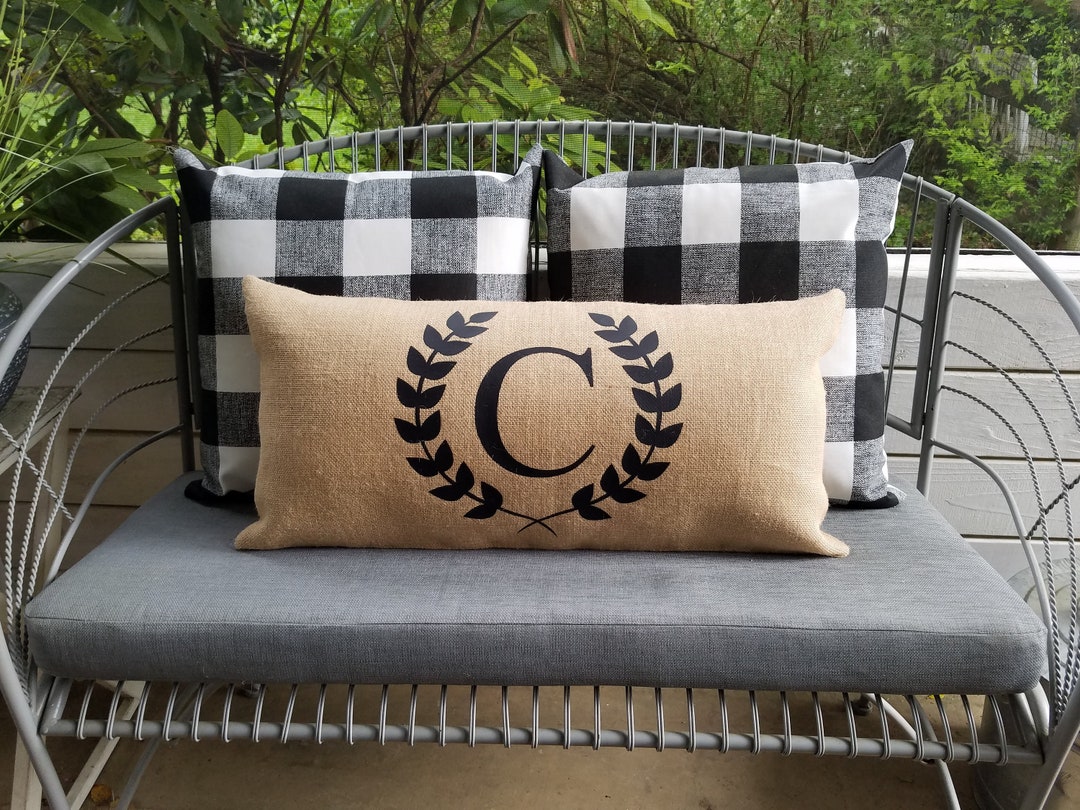 Farmhouse Pillow Set: Buffalo Check Burlap, Outdoor Porch Decor