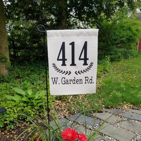 Address Display Ideas Burlap spring Garden Flag Banner Farmhouse style outdoor decor Family Last Name gift Housewarming Welcome new home