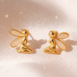 Fairy Earrings | Gold Fairy Stud Earrings | Fairy Wings | Cute Earrings | Fairycore Fairy Core Cottagecore | Fairy Jewelry | Wildflower + Co