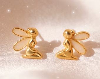 Fairy Earrings | Gold Fairy Stud Earrings | Fairy Wings | Cute Earrings | Fairycore Fairy Core Cottagecore | Fairy Jewelry | Wildflower + Co
