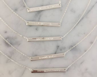 Skinny Bar Necklace I Personalized Dainty Gold - Sterling Silver Nameplate I Personalize Engraved Name Quote Inspirational Graduation Gift