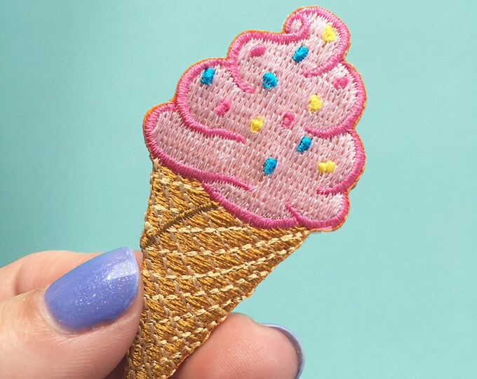 Ice Cream Cone Embroidered Patch / Ironon Applique Pink Etsy