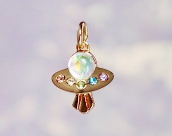 UFO Charm - Alien Space Galaxy Jewelry - Pendant, Pave Crystal, & Gold - Tiny! Cute Friendship Gift - Wildflower + Co. Jewelry