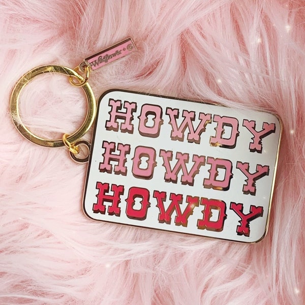 Howdy Keychain - Pink Keychains - Space Cowgirl - Disco Cowgirl Bachelorette Party - Pink Cowboy Patch - Southwest - Western - Southern