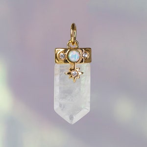 Celestial Crystal Charm - Clear Crystal - Gold Jewelry - Pendant, Pave Crystal, & Gold - Tiny! Moon + Stars Gift  - Wildflower + Co. Jewelry