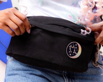 Zodiac Fanny Pack w. Constellation Patch-Your Choice of Star Sign & Color Denim Checkerboard Pink Black Camo Leopard Belt Bag Wildflower Co.