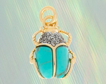 Scarab Charm / Pendant – Turquoise, Micro Pave & 14K Gold Plating